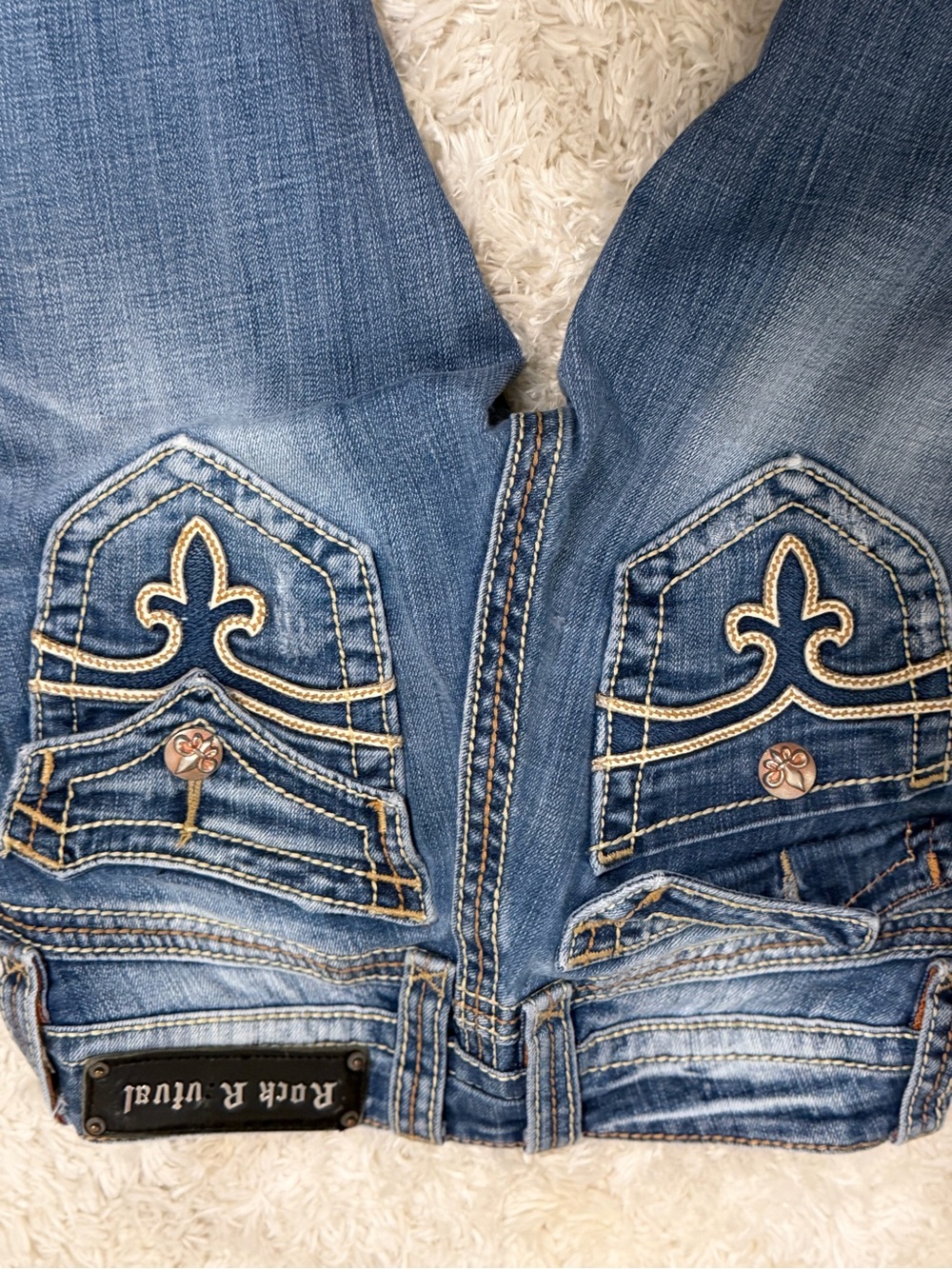 Rock Revival Blue Boot Cut Jeans with Embroidered Back Pockets